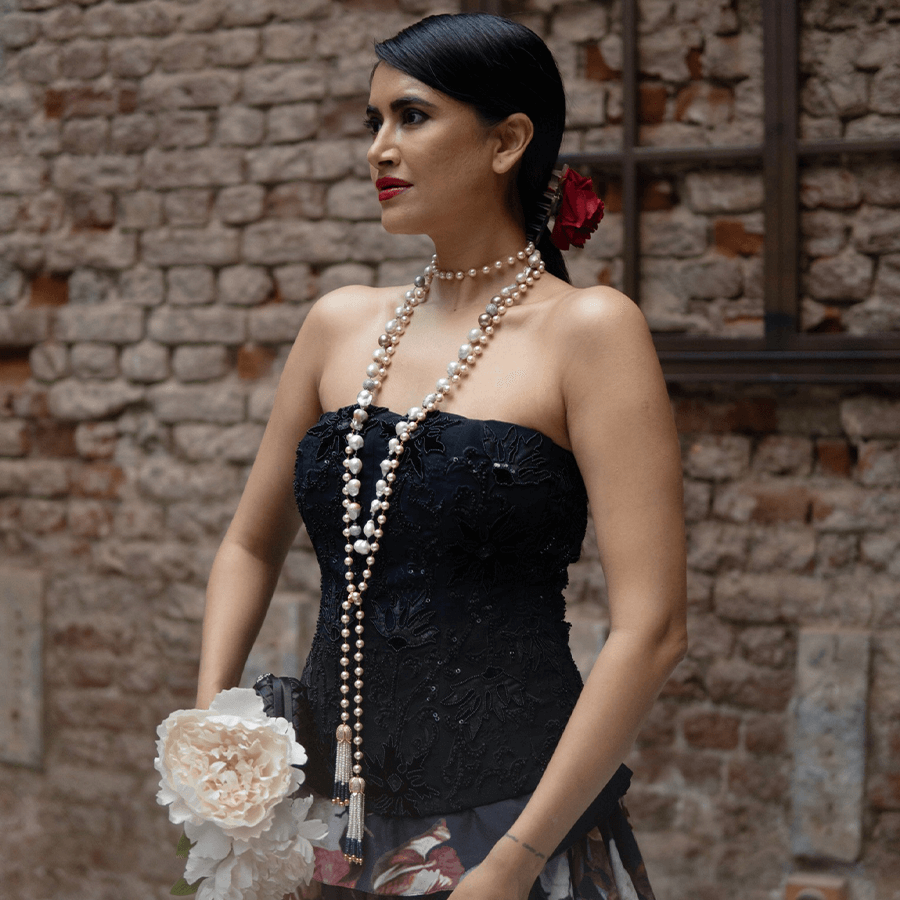 Black Corset with Satin Layered Skirt (BIS-788)