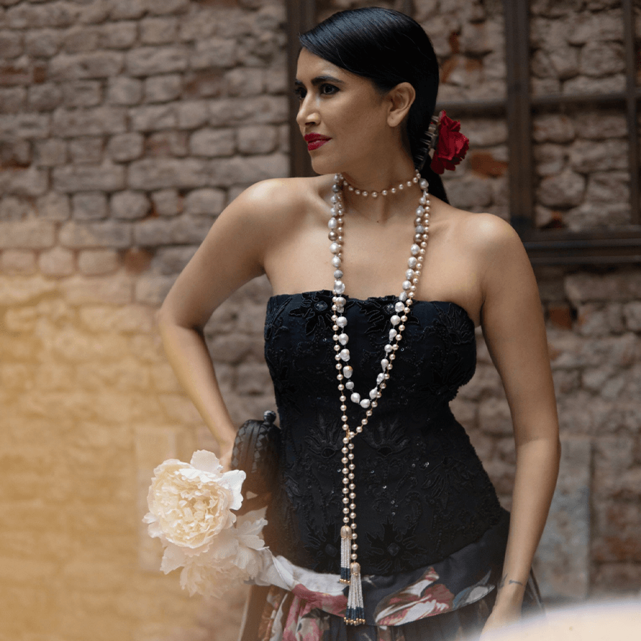 Black Corset with Satin Layered Skirt (BIS-788)