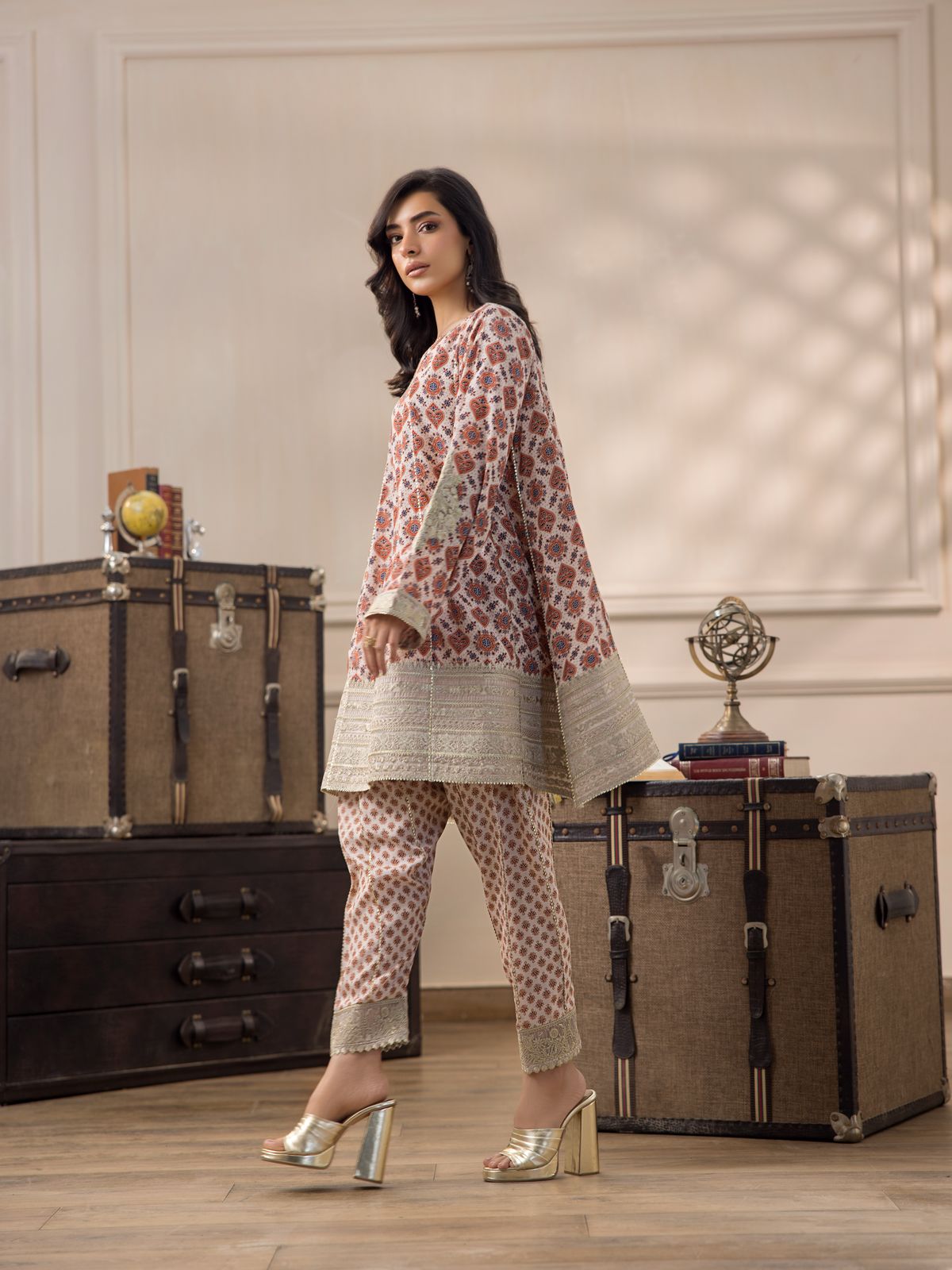 Ajrakh Kalidar kurta and pants-(9761)