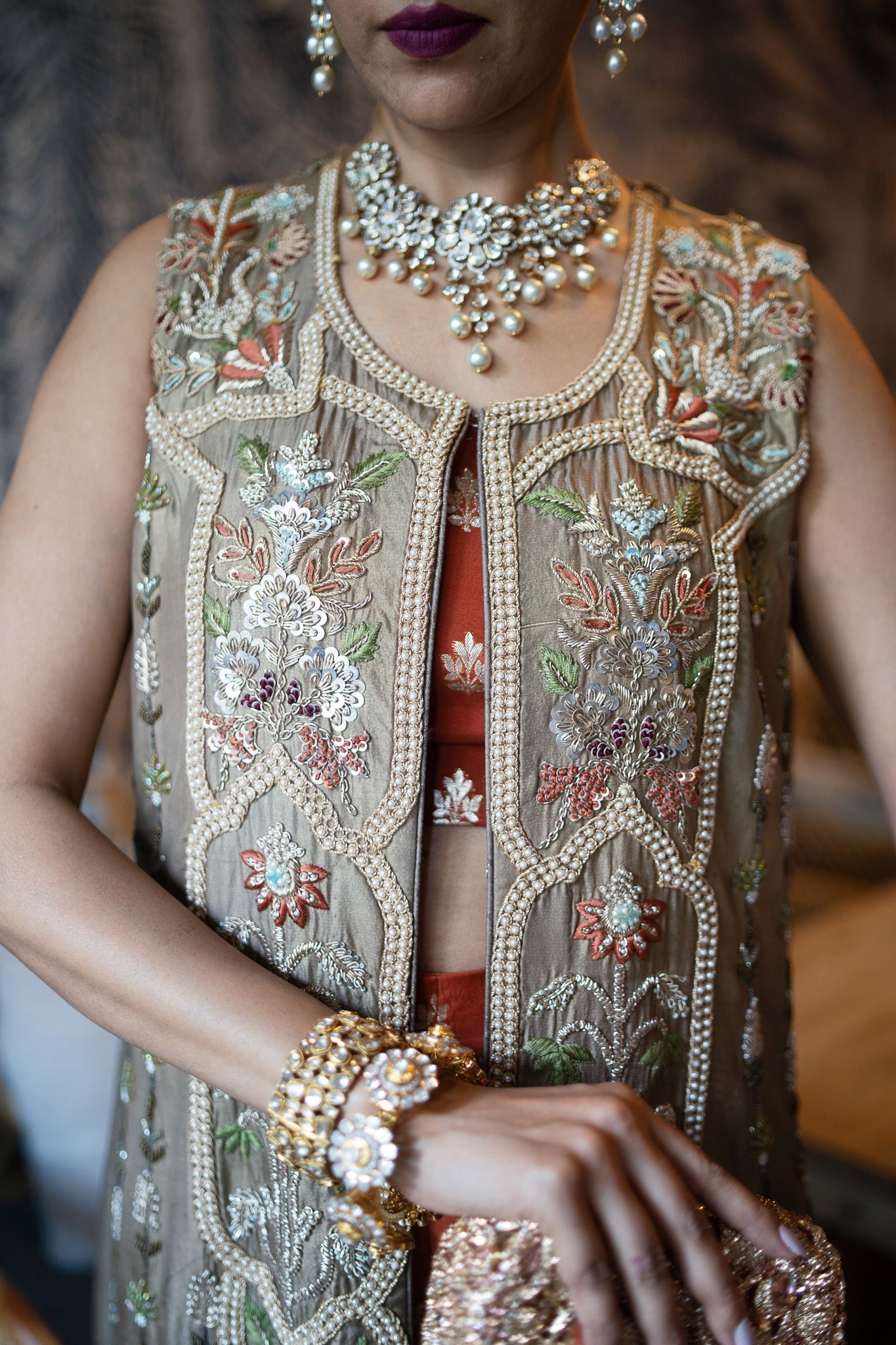 A Gold Long Embroidered Jacket (AL-081)