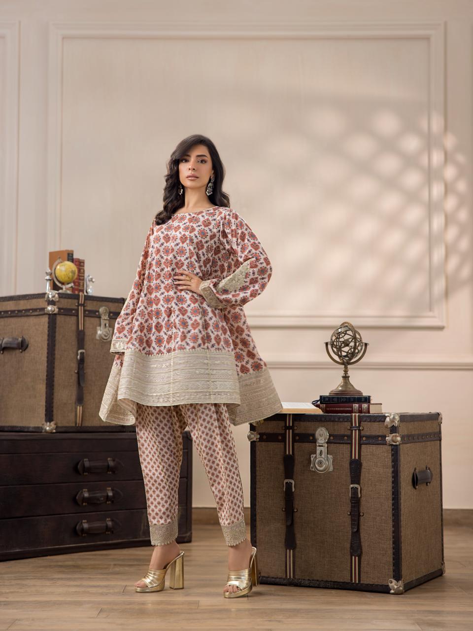 Ajrakh Kalidar kurta and pants-(9761)