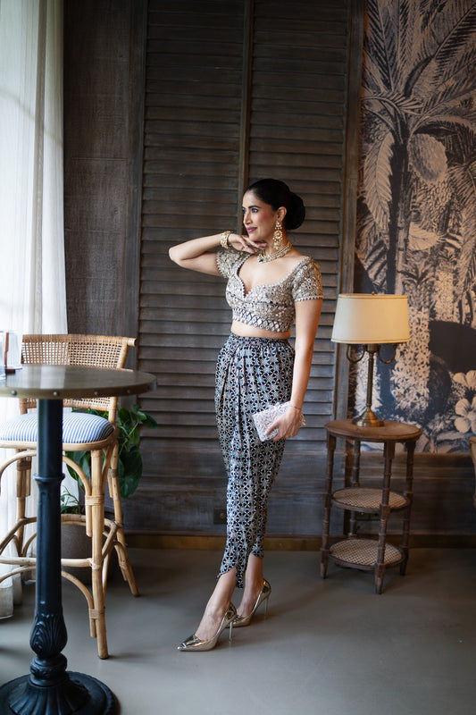 Black mirror work blouse and pants (RV9870)