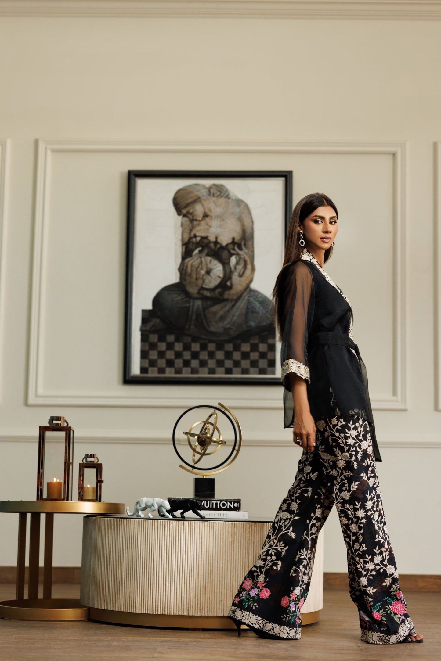 A black organza jacket with pants (8932)