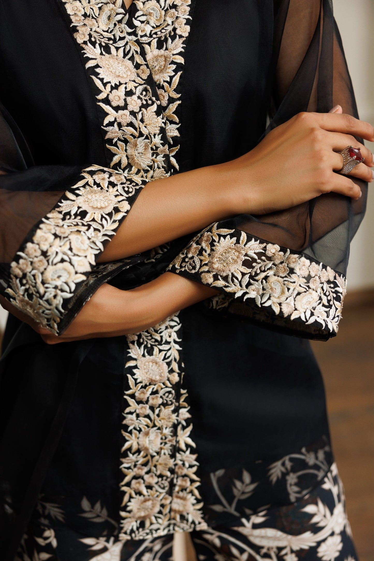 A black organza jacket with pants (8932)