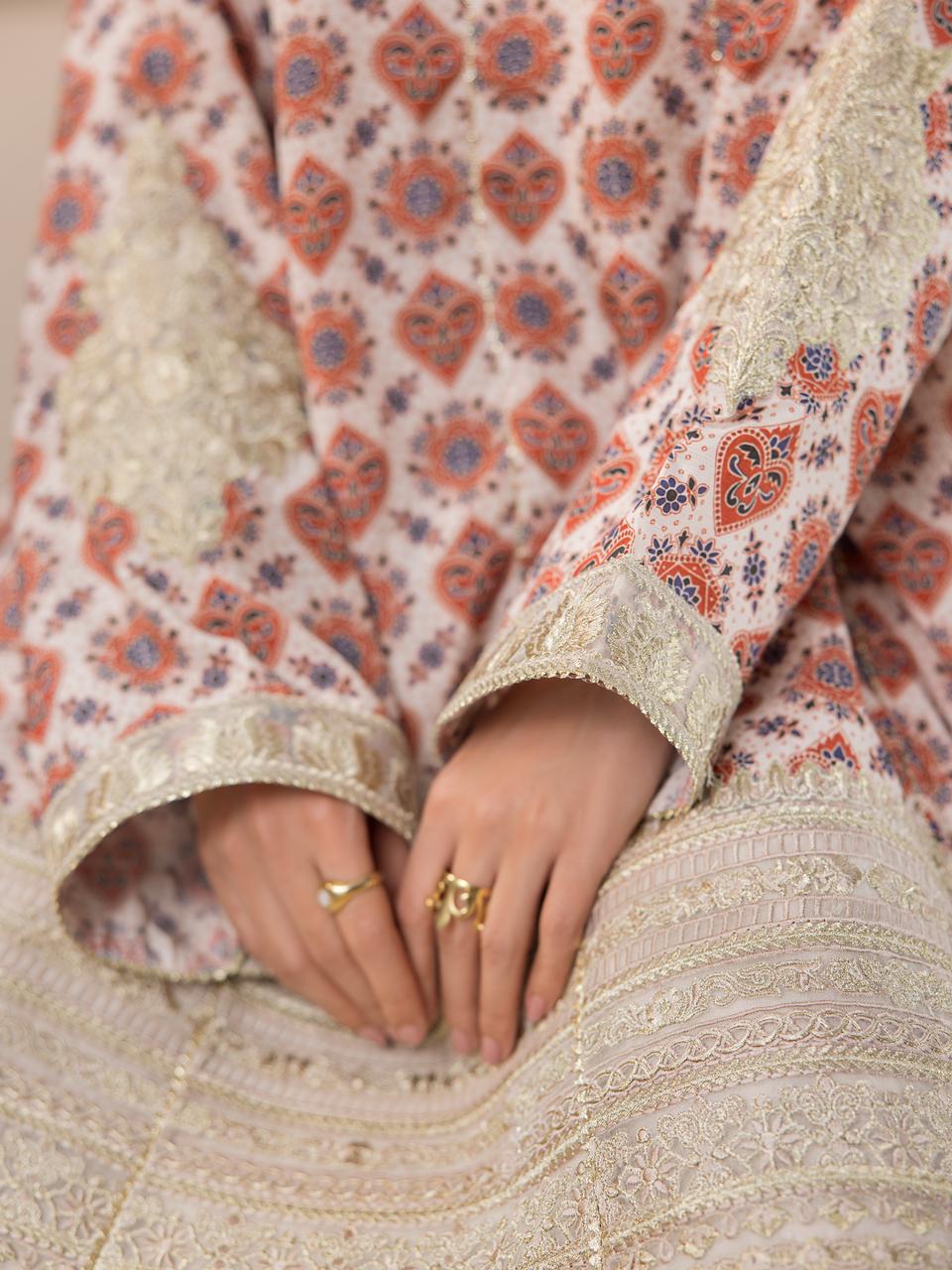 Ajrakh Kalidar kurta and pants-(9761)
