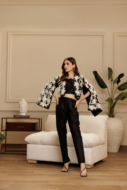 A Black Embroidered Cape with Pants (RV-720)