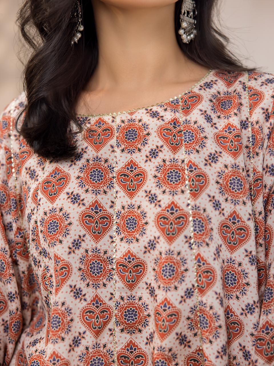 Ajrakh Kalidar kurta and pants-(9761)