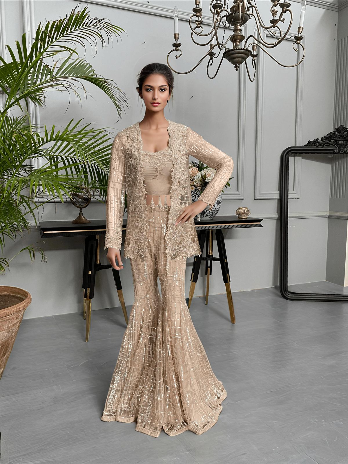 A jacket with gharara pants- (9164)