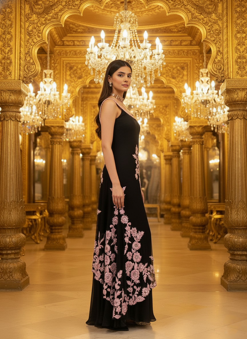 An asymmetrical kurta with a gown- (SA-9)