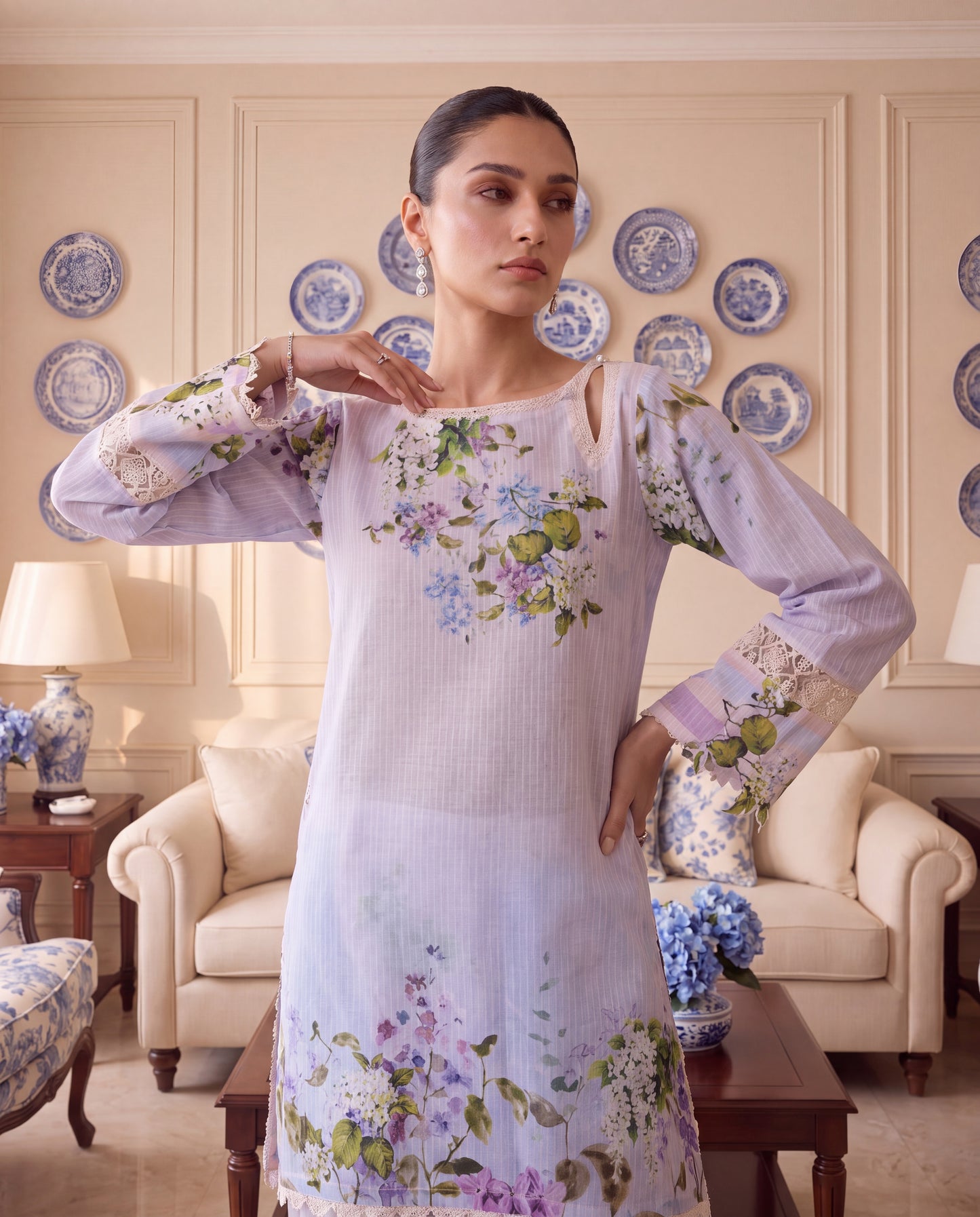 Lavender Bloom Swiss Kurta Set- (PFL-51120)