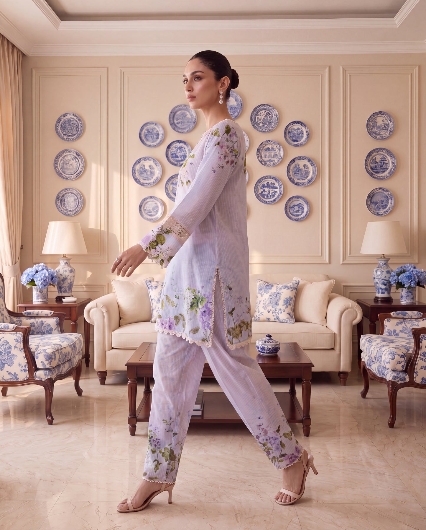 Lavender Bloom Swiss Kurta Set- (PFL-51120)