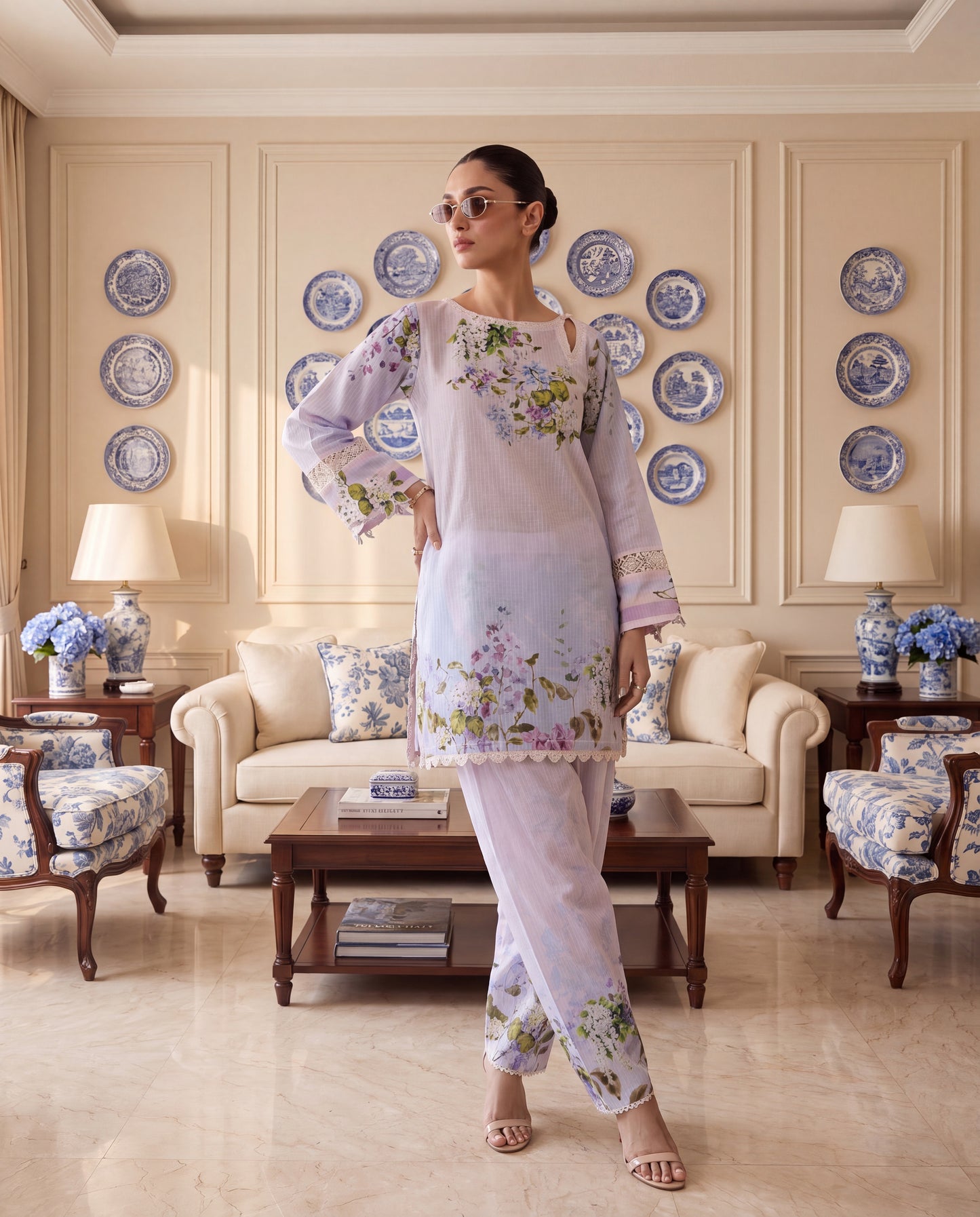 Lavender Bloom Swiss Kurta Set- (PFL-51120)