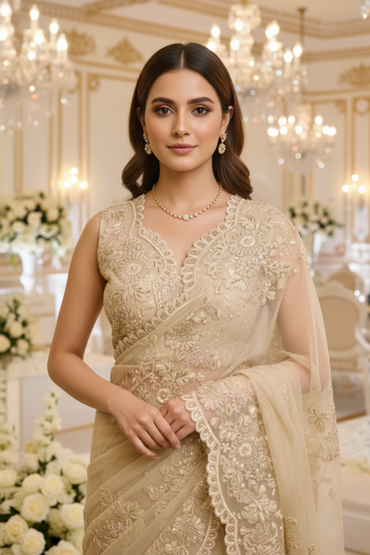 A beige sari- (BMS-171)