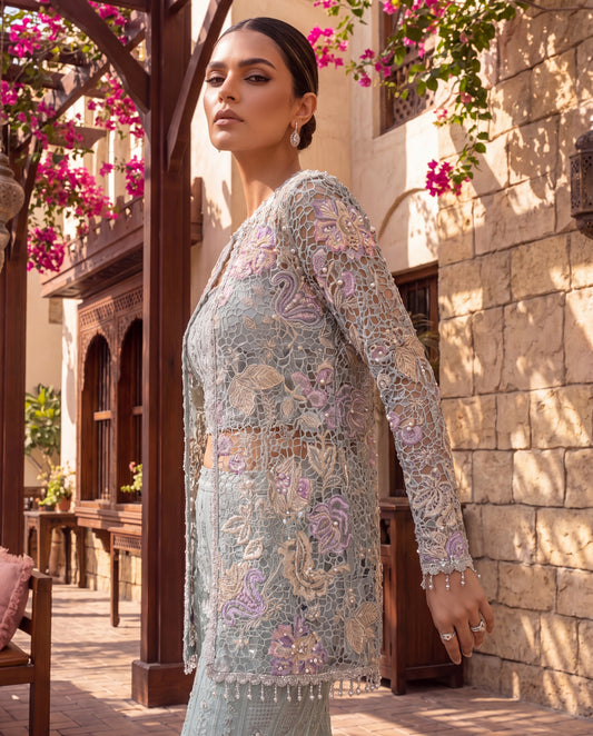 Petal Cascade embroidered organza set - front