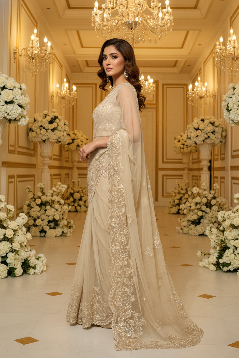 A beige sari- (BMS-171)