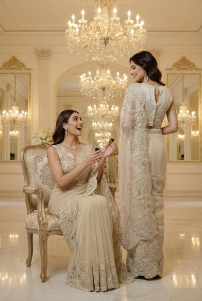 A beige sari- (BMS-171)