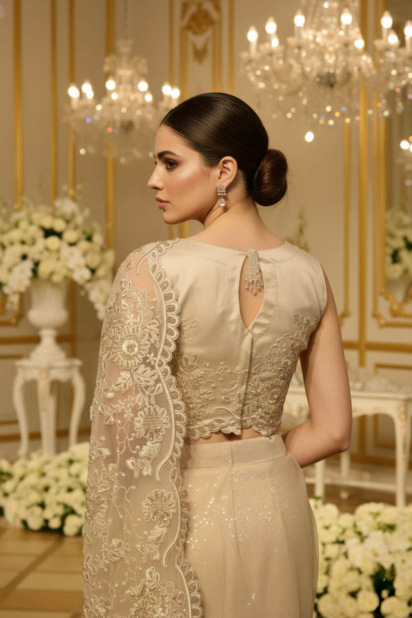 A beige sari- (BMS-171)