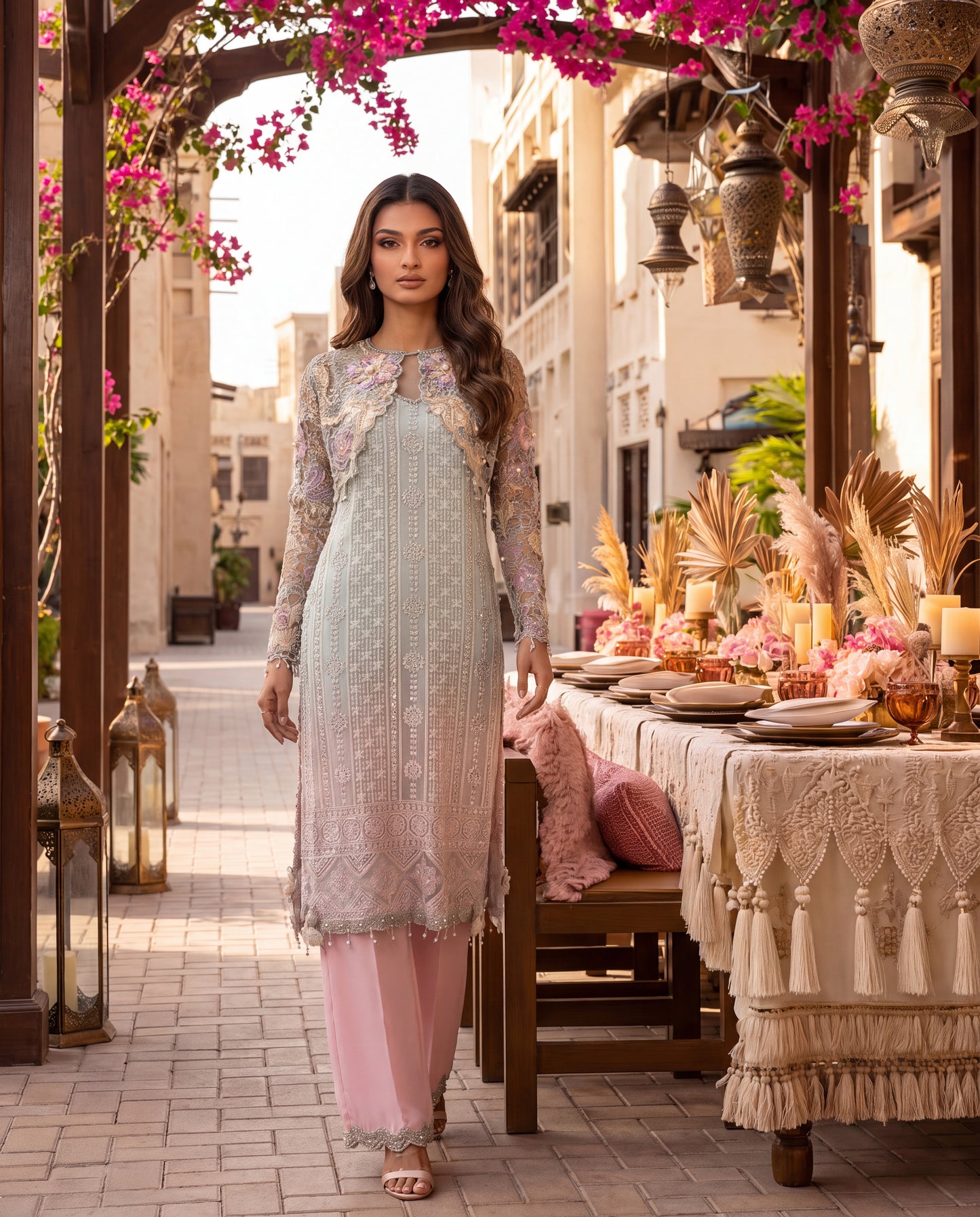 The Opulent Mint & Rose Cape Set- (FC045)