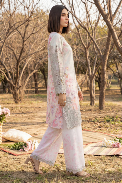 Blush Pink Floral Swiss Lawn Co-Ord Set with Schiffli Lace