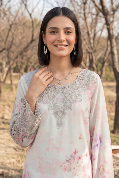 Blush Pink Floral Swiss Lawn Co-Ord Set with Schiffli Lace