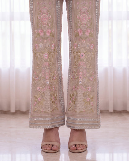 Blush Garden Embroidered Organza Jacket & Trouser Set