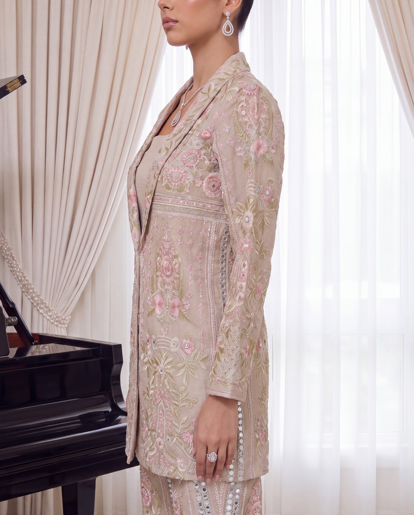 Blush Garden Embroidered Organza Jacket & Trouser Set