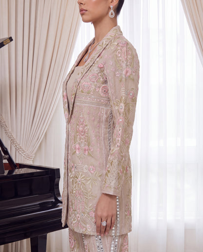 Blush Garden Embroidered Organza Jacket & Trouser Set