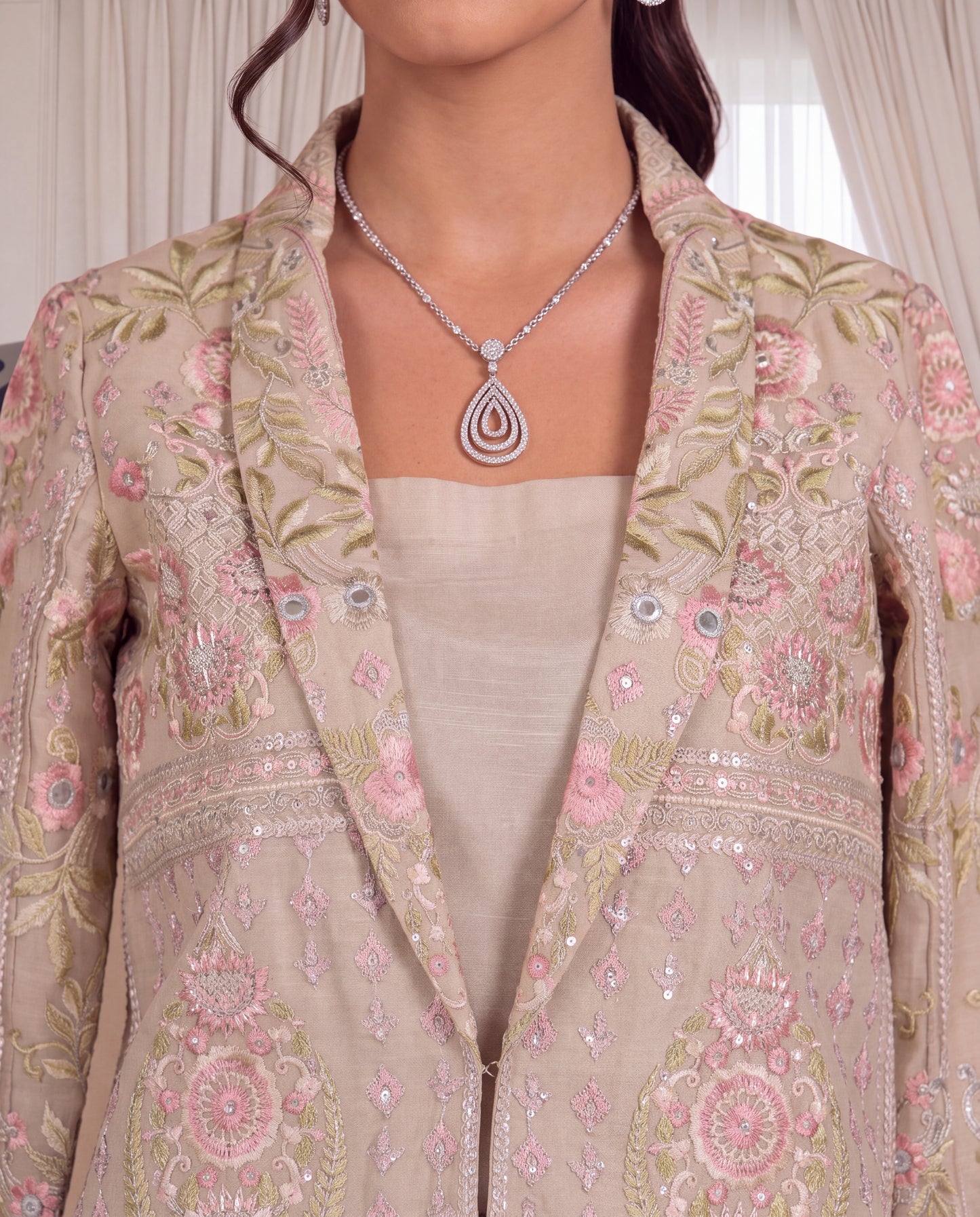 Blush Garden Embroidered Organza Jacket & Trouser Set