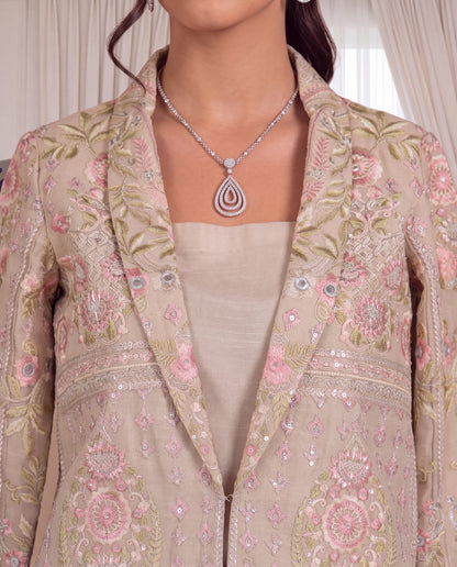 Blush Garden Embroidered Organza Jacket & Trouser Set
