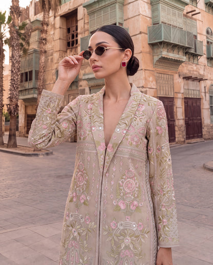 Blush Organza Jacket – Embroidery Detail Close-Up