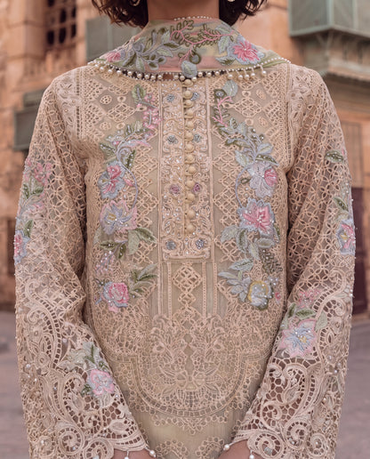 Cream Embroidered Viscose Dupion Kurta Set with Georgette Dupatta- (BG-783)