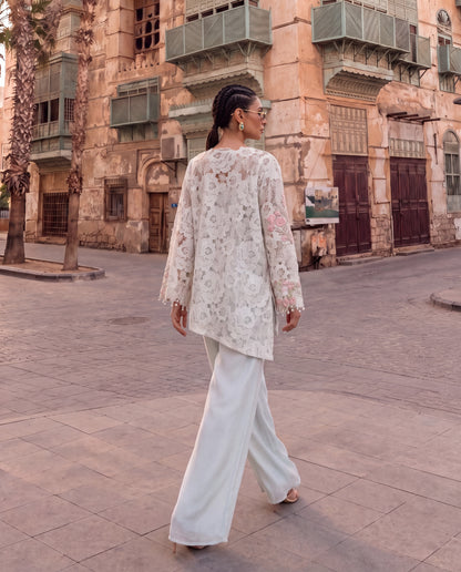 Sage Green Embroidered Cutwork Kurta Set with Shaded Chiffon Dupatta-(GS-6031)