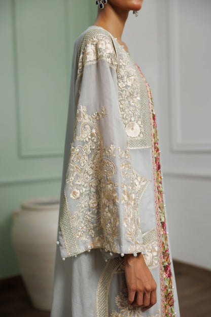A jacket with an overlap wrap chiffon kurta- (8830)