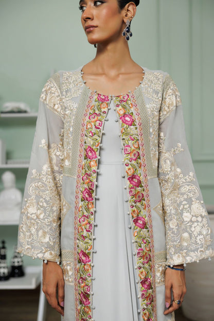 A jacket with an overlap wrap chiffon kurta- (8830)