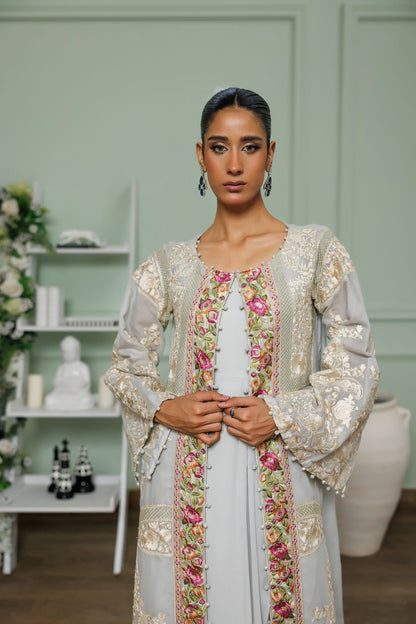 A jacket with an overlap wrap chiffon kurta- (8830)