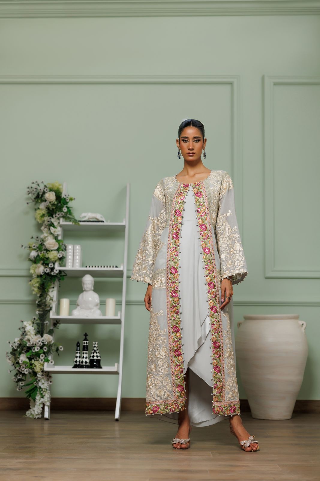 A jacket with an overlap wrap chiffon kurta- (8830)