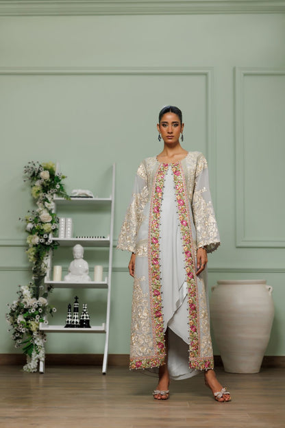 A jacket with an overlap wrap chiffon kurta- (8830)