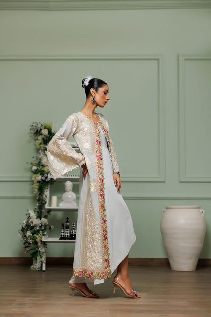 A jacket with an overlap wrap chiffon kurta- (8830)