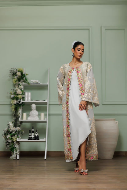 A jacket with an overlap wrap chiffon kurta- (8830)