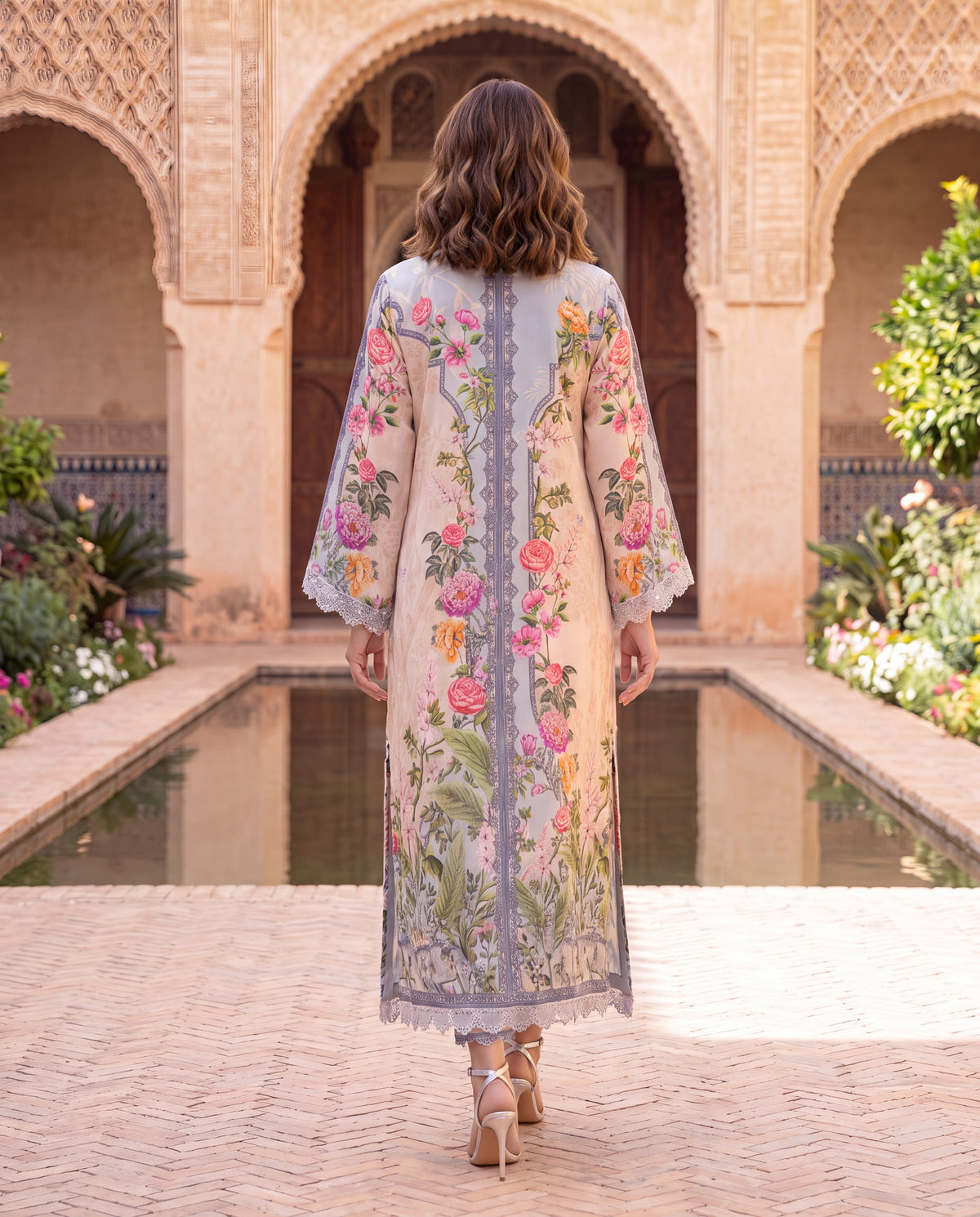 Viscose Dupion Floral Printed Kurta Set with Hand Embroidery-(ZX-630)