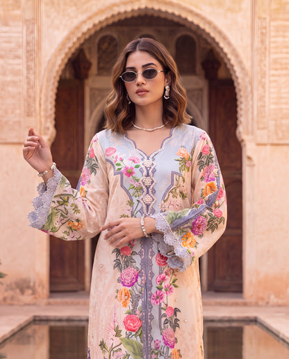 Viscose Dupion Floral Printed Kurta Set with Hand Embroidery-(ZX-630)