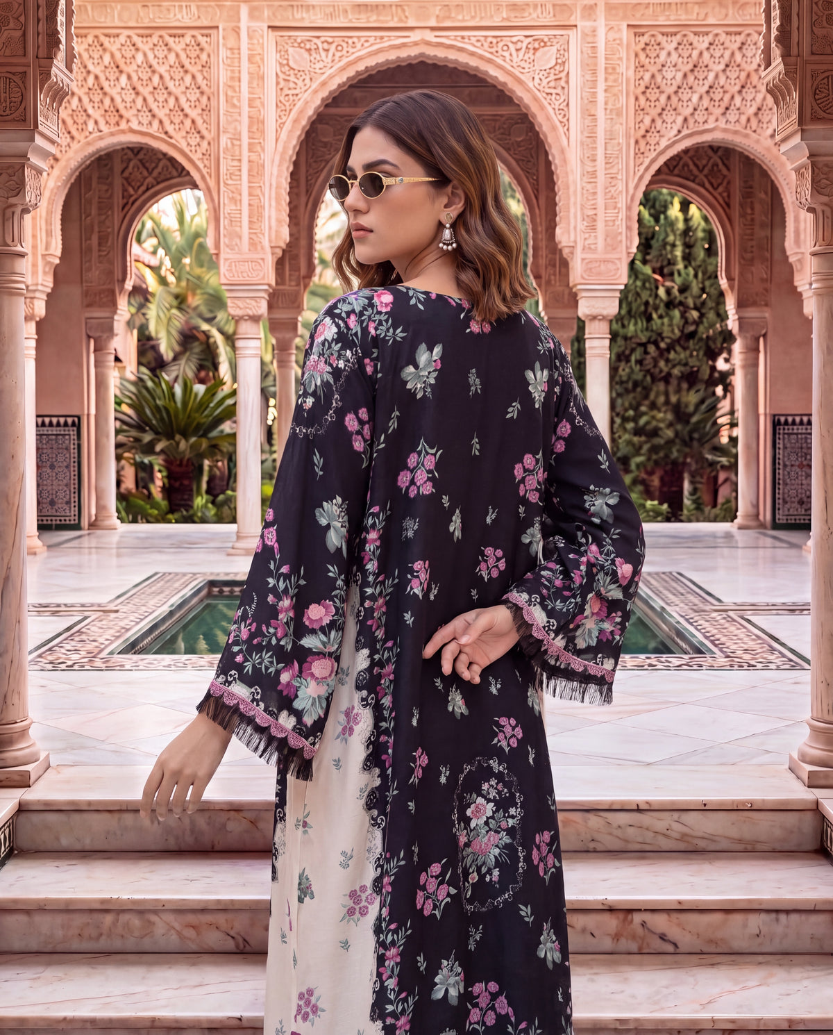 Viscose Dupion Floral Printed Overlay Set with Hand Embroidery-(FDV-540)