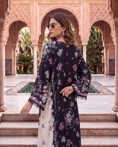 Viscose Dupion Floral Printed Overlay Set with Hand Embroidery-(FDV-540)