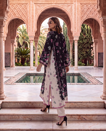 Viscose Dupion Floral Printed Overlay Set with Hand Embroidery-(FDV-540)