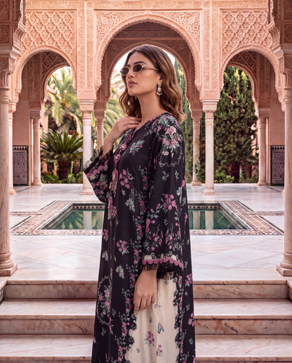 Viscose Dupion Floral Printed Overlay Set with Hand Embroidery-(FDV-540)