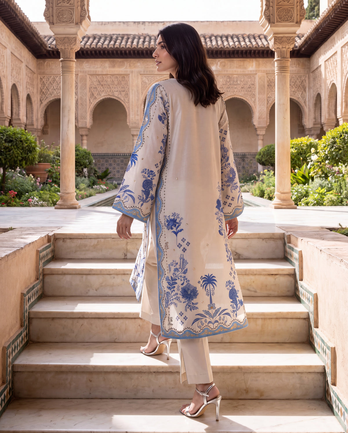 Viscose Dupion Printed Kurta Set with Hand Embroidery-(WHD-2007)