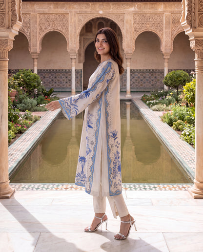Viscose Dupion Printed Kurta Set with Hand Embroidery-(WHD-2007)