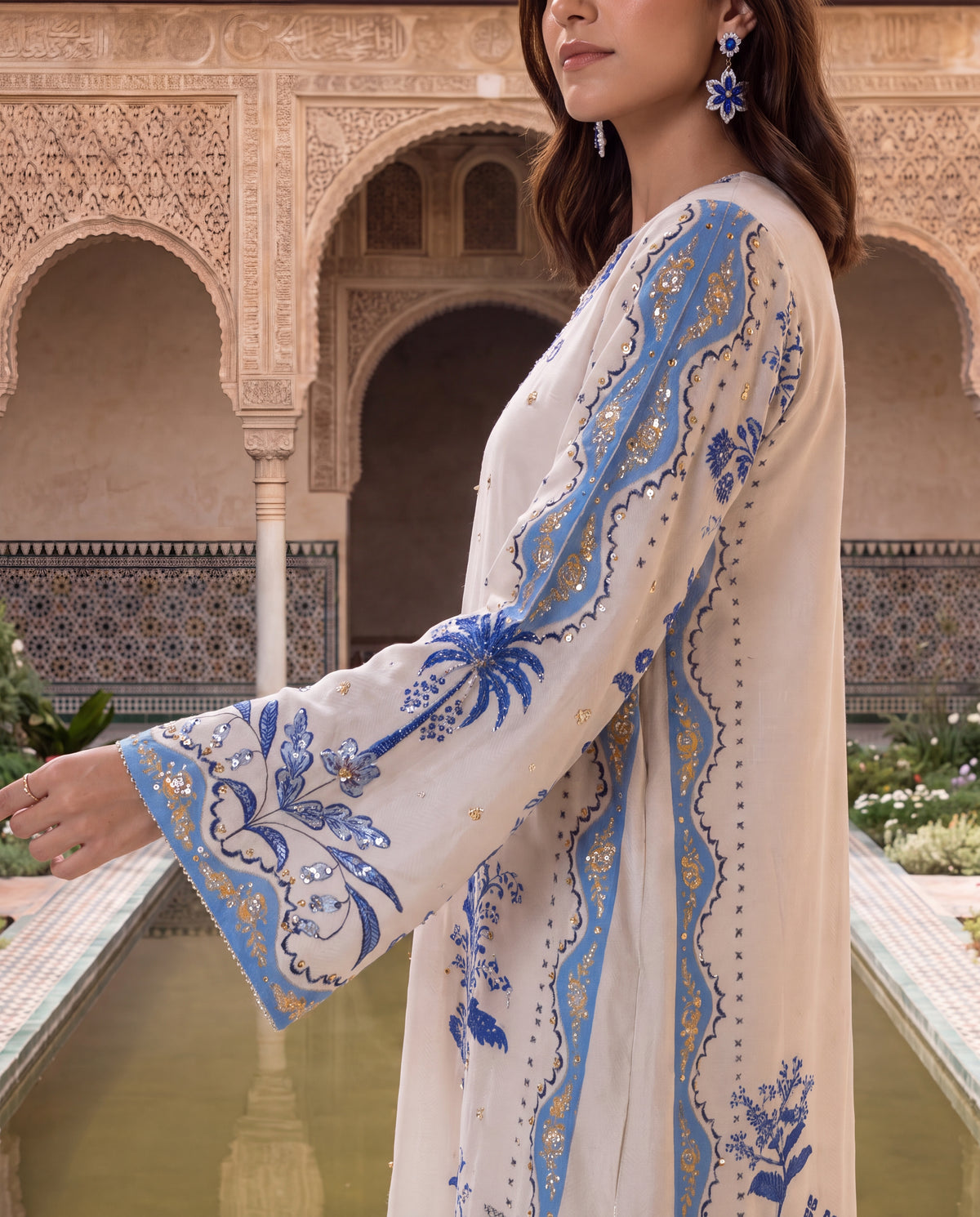 Viscose Dupion Printed Kurta Set with Hand Embroidery-(WHD-2007)