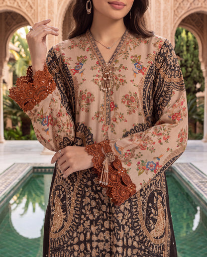 Viscose Dupion Printed Kurta Set with Hand Embroidery-(BEG-42003)