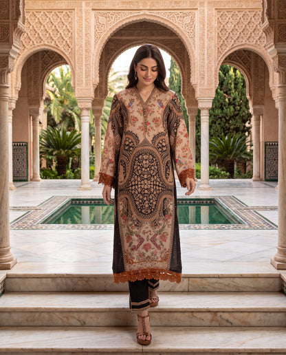 Viscose Dupion Printed Kurta Set with Hand Embroidery-(BEG-42003)